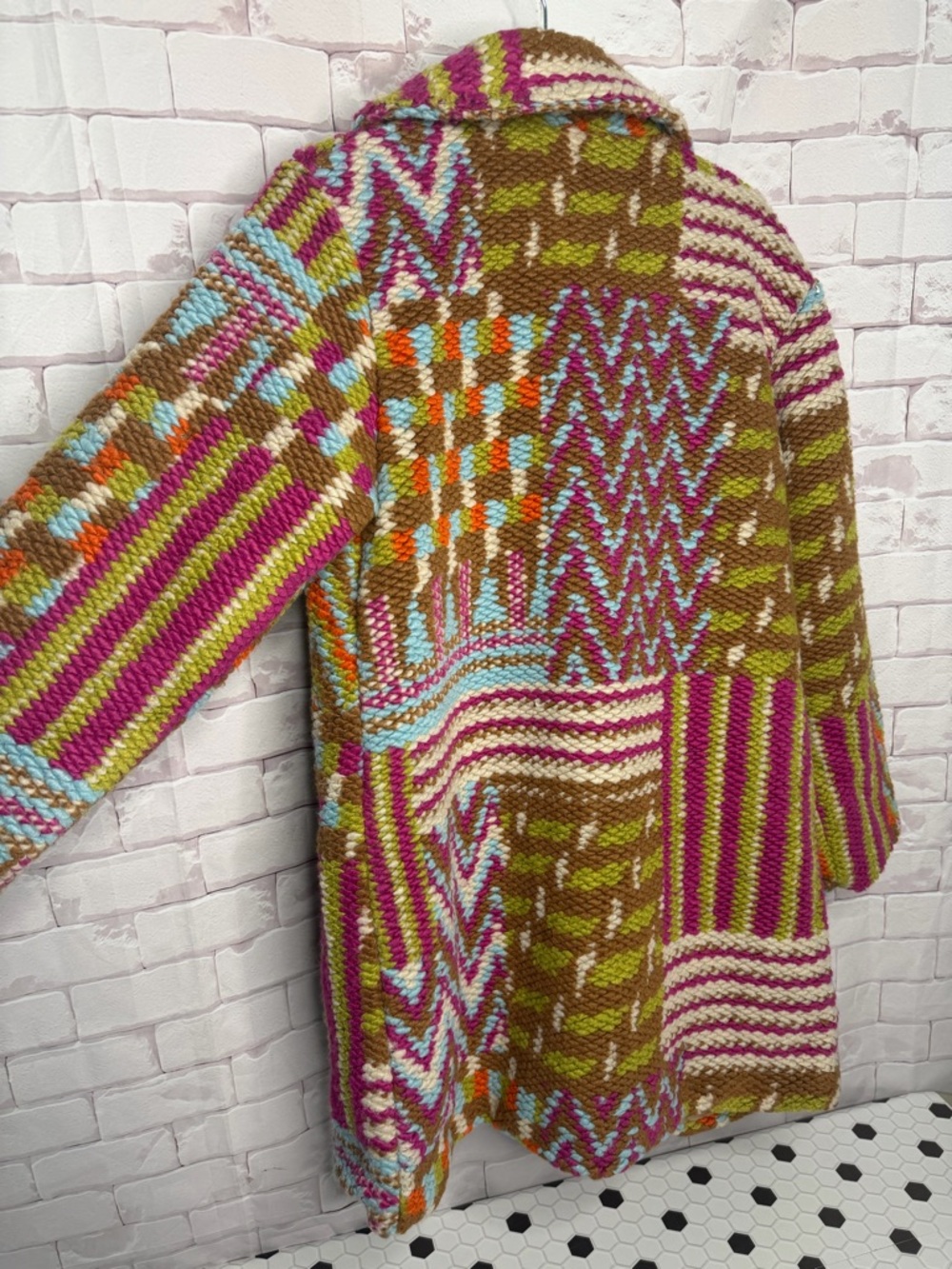Tempo Paris Chunky‎ Knit Statement Coat Multicolor Boho Patchwork Jacket Sz S/M - Picture 9 of 14